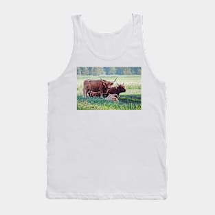 Highland cattle cows family on pasture Tank Top